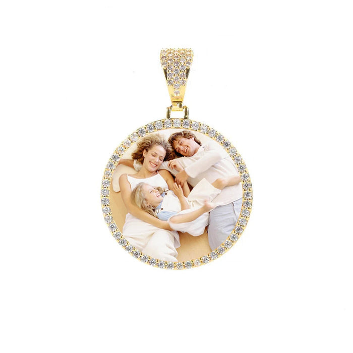 Personalized Bling Circle Necklace with Engraving – Memory Jewelry for Men & Women SF