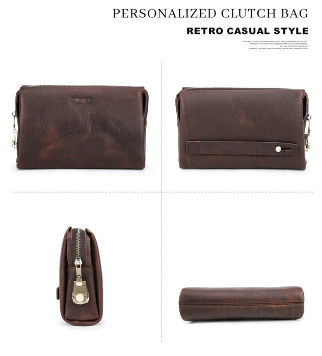 Men’s Leather Clutch Bag – Large Capacity Casual Hand Carry Bag SF