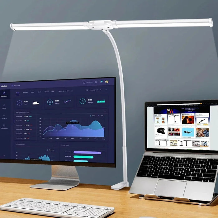 Double-Head LED Desk Lamp – Wide, Adjustable Lighting with 10 Brightness Levels