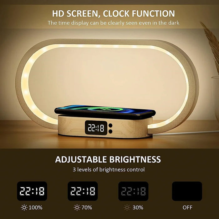 Dimmable LED Bedside Lamp – Touch Control with Wireless Charging & Clock Display - Samanta Factory