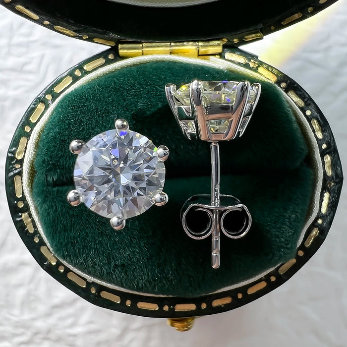 Moissanite Stud Earrings – 2ct Round Brilliant 925 Sterling Silver