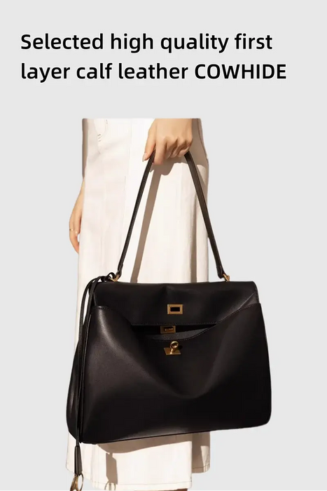 Cow Leather Shoulder Bag – Soft Tote with Large Capacity SF