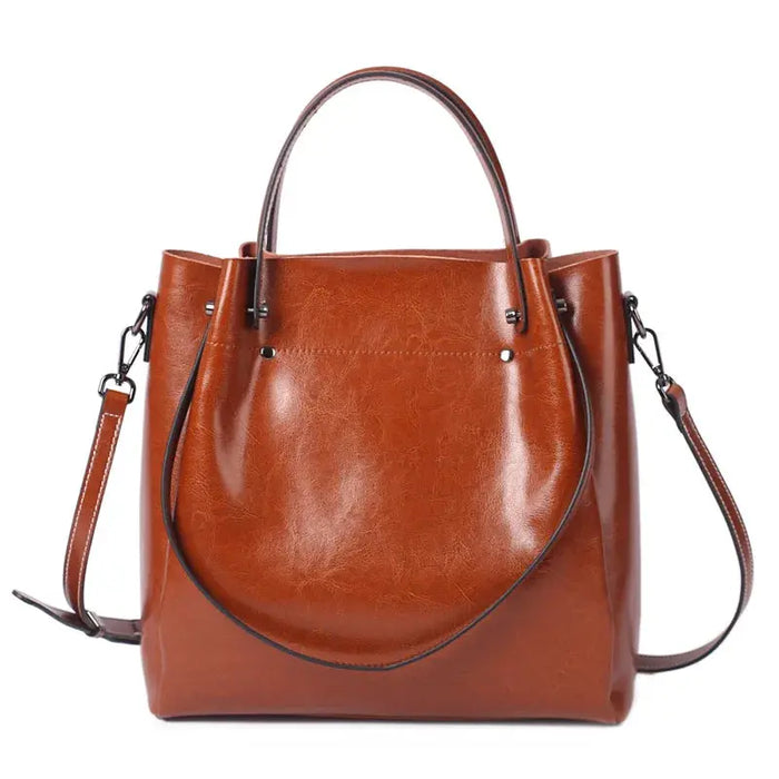 Vintage Cow Leather Shoulder Tote – Women’s Ruched Handbag SF