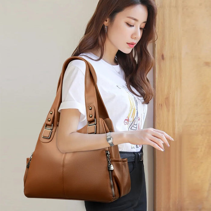 Soft Leather Handbag for Women – Luxury Designer Shoulder Tote, Large Capacity Purse - Samanta Factory