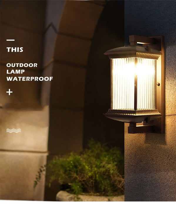Vintage Wall Lamp – Brown Aluminum & Glass Sconce for Indoor & Outdoor Spaces