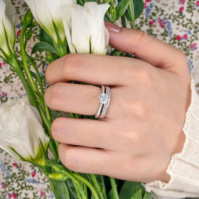 Bridal Ring Set – 1ct Round Cut Zircon in 925 Sterling Silver