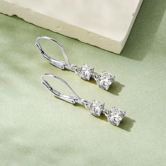 Moissanite Drop Earrings – D-Color Round Cut 925 Sterling Silver