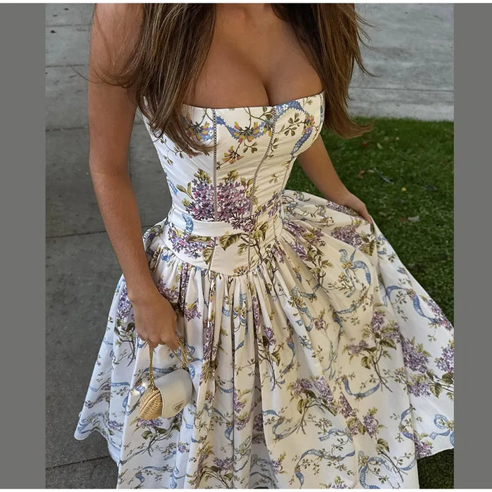 A-line Strap Long Dress – Square Neck & Backless Design