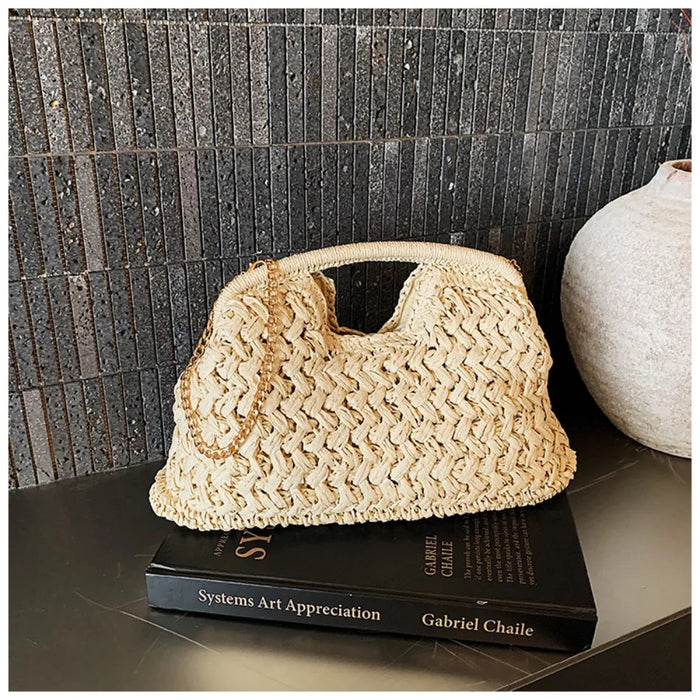 Retro Woven Straw Crossbody Bag – Women's Rattan Beach Shoulder Bag for Vacation & Travel SF