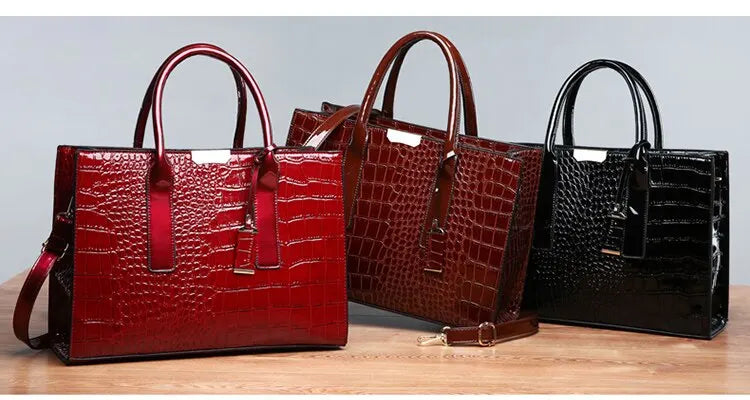 Luxury Crocodile Pattern Handbag – Large Capacity Vintage Women’s Leather Tote Shoulder Bag SF