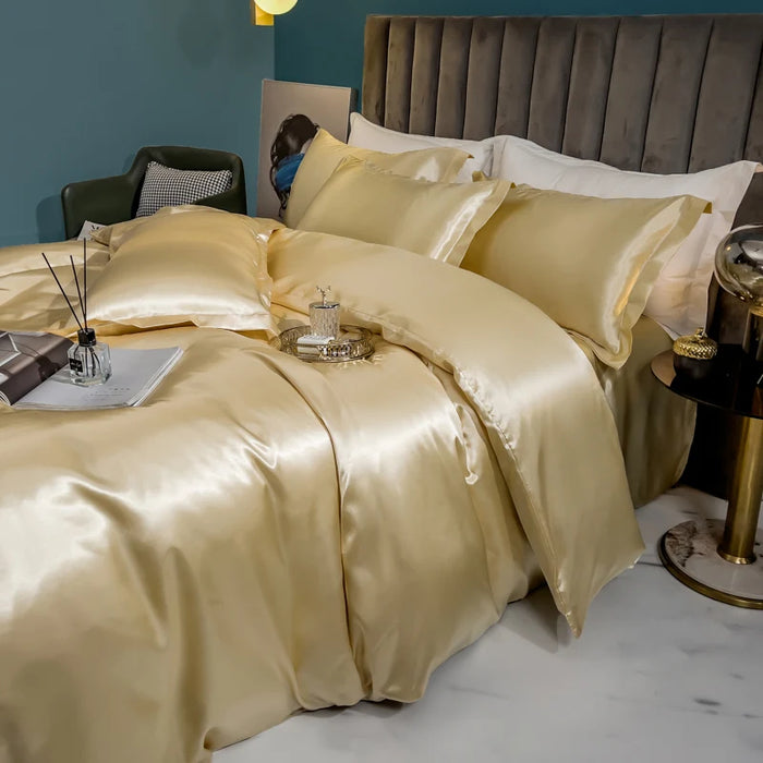 Schpert Rayon Bedding Set – Solid Color Duvet Cover with Pillowcases and Sheet, Twin to King - Samanta Factory