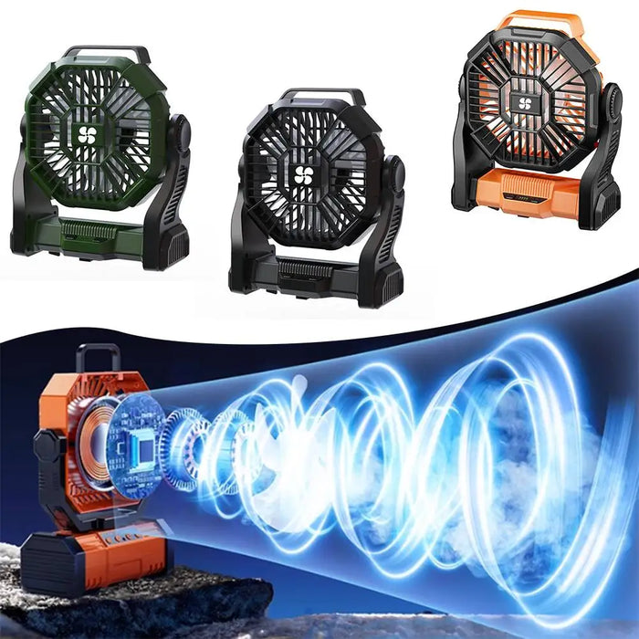 Camping Battery Fan – 10000mAh Rechargeable with LED Light & 4-Speed Wind Control - Samanta Factory