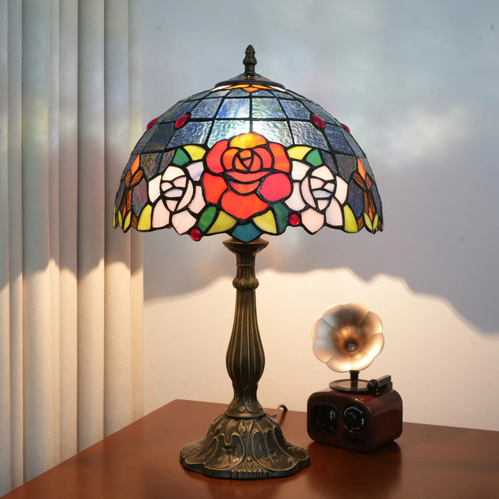 Tiffany Style Table Lamp – Handcrafted Stained Glass with Vintage Metal Base - Samanta Factory