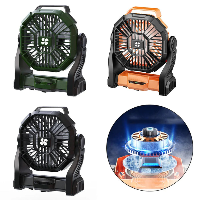 Camping Battery Fan – 10000mAh Rechargeable with LED Light & 4-Speed Wind Control - Samanta Factory
