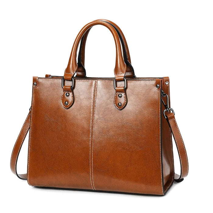 Women’s Leather Tote Bag – Fashion Box-Shape Handbag
