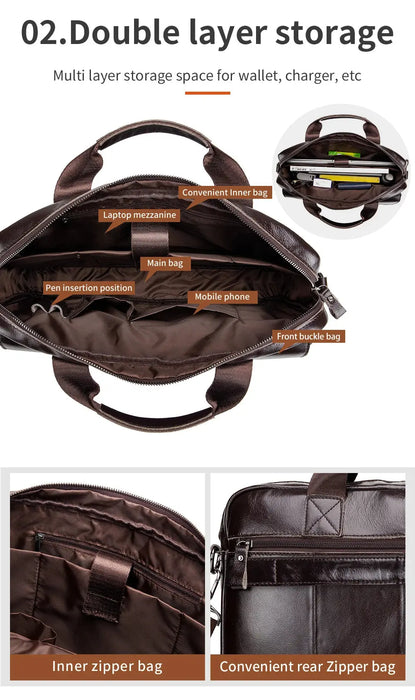 Leather Business Briefcase – 15-Inch Professional Work Bag for Men SF
