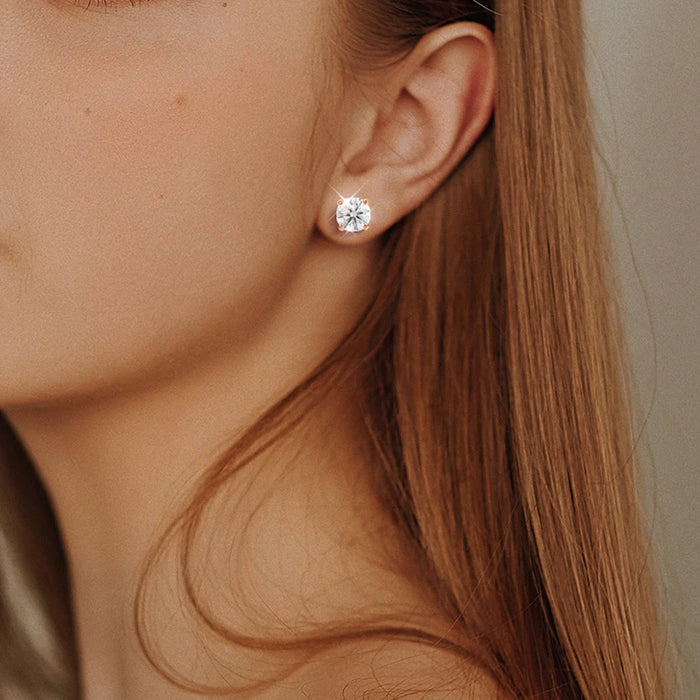 D Color VVS1 Round Cut Moissanite Stud Earrings in 925 Sterling Silver