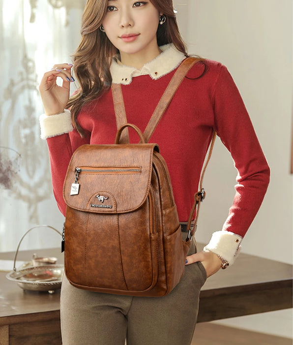 High-Quality Leather Backpack for Women – Large Capacity Travel & School Bag, Fashionable Mochila Shoulder Bag - Samanta Factory
