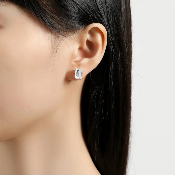 14K Gold Emerald Cut Moissanite Stud Earrings – AU585 Certified