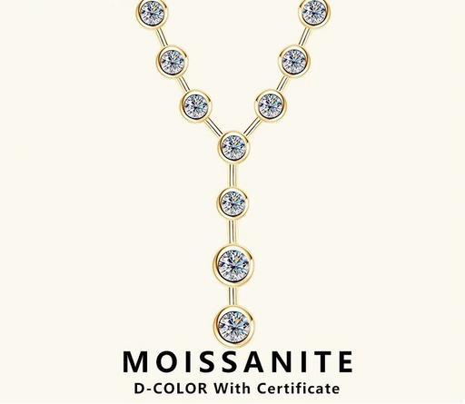 Y-Shaped Moissanite Pendant Necklace with D-Color VVS1 Stones in 925 Sterling Silver
