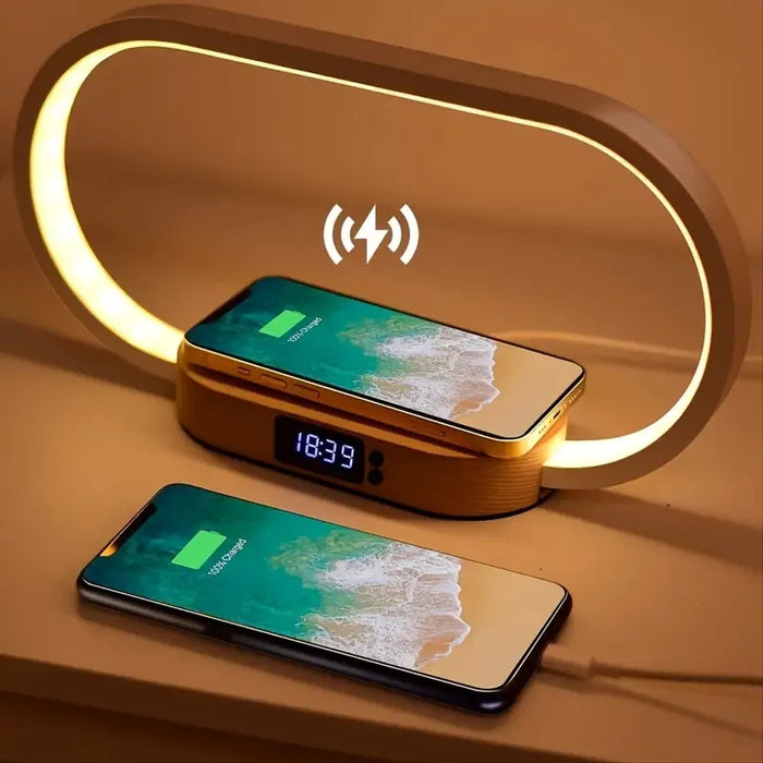 Dimmable LED Bedside Lamp – Touch Control with Wireless Charging & Clock Display - Samanta Factory