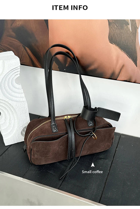 Women's Genuine Cowhide Leather Tote Bag – Large Capacity Suede Velvet Shoulder Handbag SF
