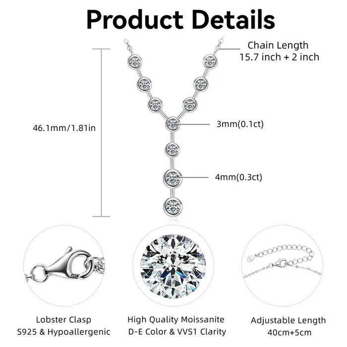 925 Sterling Silver Moissanite Y-Shaped Pendant Necklace