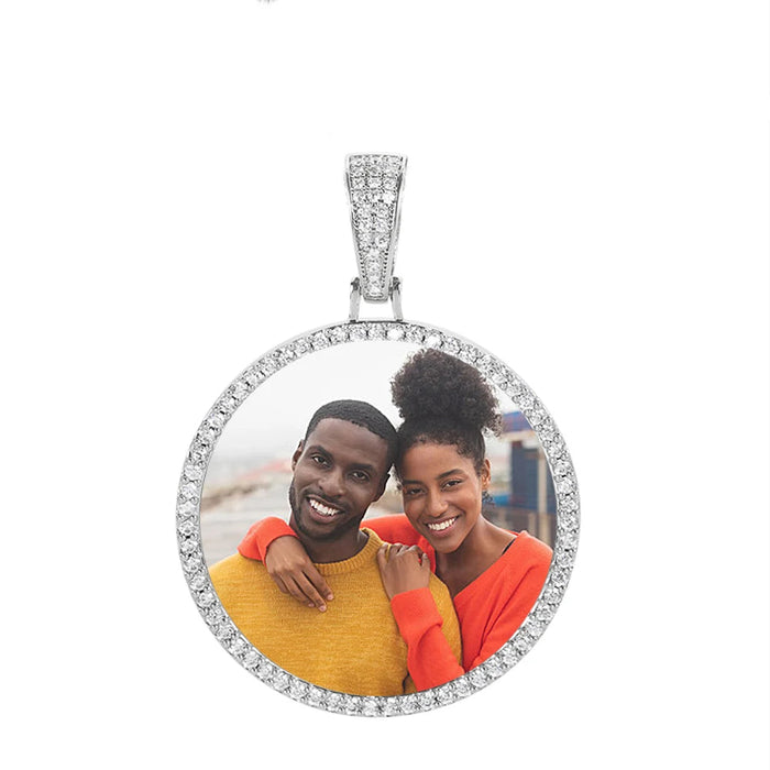 Personalized Bling Circle Necklace with Engraving – Memory Jewelry for Men & Women SF