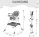 3-in-1 convertible baby high chair with removable tray, safety harness, and washable cushion shown in a modern kitchen setting

