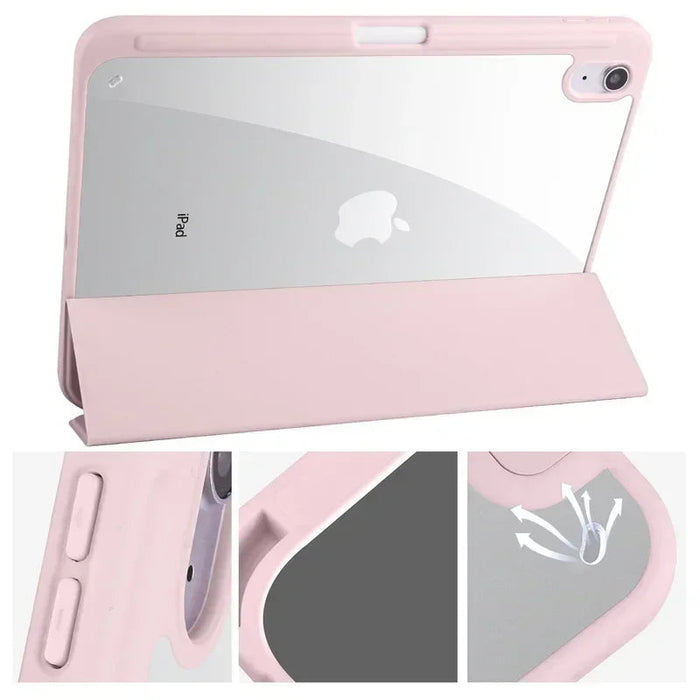 iPad Case with Pen Holder – Trifold PU Leather & Clear Acrylic Hard Back Stand Cover SF