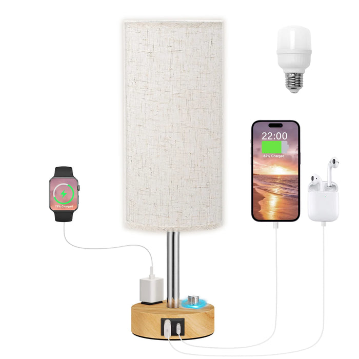 Bedside Table Lamp – Dimmable Lighting with USB-A & USB-C Charging Ports