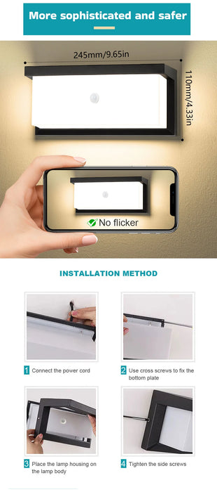 LED Wall Lights – PIR Motion Sensor, Waterproof Outdoor Lamps for Garden & Porch - Samanta Factory