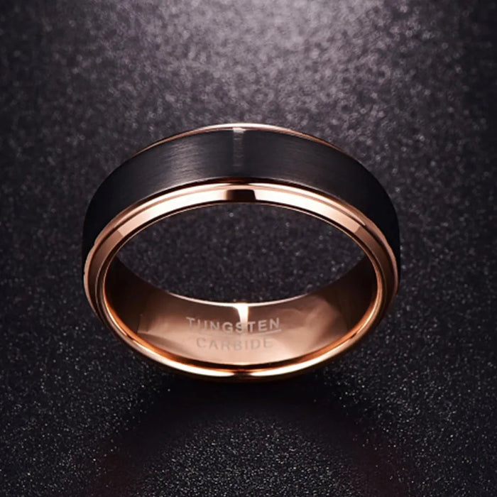 Tungsten Wedding Band – Brushed Black with Rose Gold Interior SF