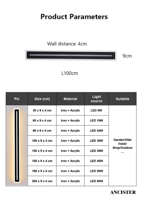 Outdoor LED Wall Light – Waterproof IP65 Long Strip Sconce for Porch & Courtyard