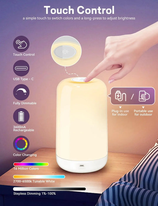 Smart RGB Night Light Lamp – Touch Control with App