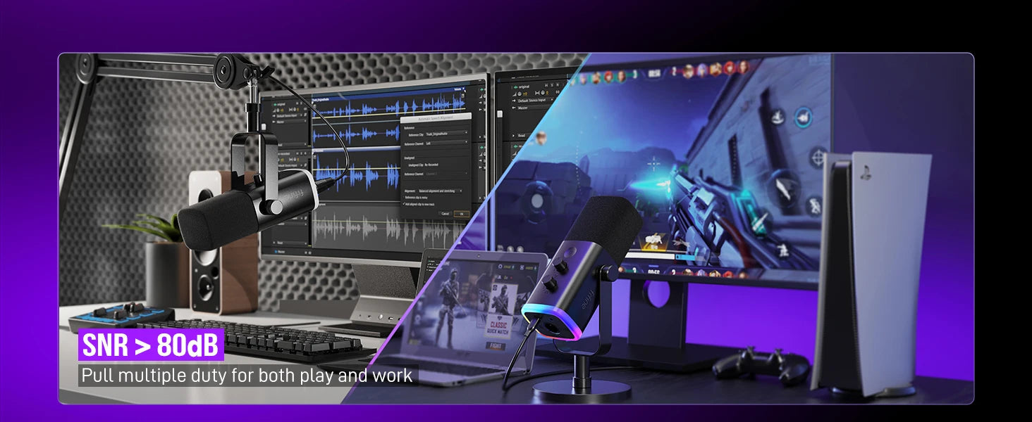 Dynamic USB/XLR Microphone – Cardioid with RGB Lighting & Noise Reduction SF