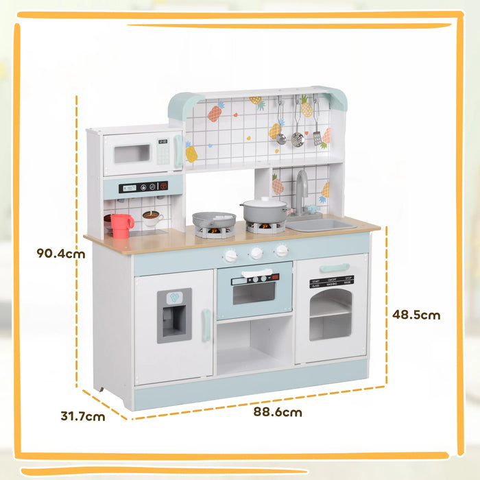 Kids Wooden Play Kitchen Set – Realistic Toddler Kitchen with Lights, Sounds & Accessorie