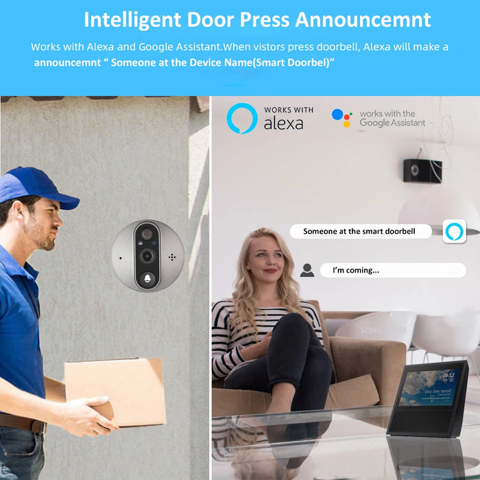 Smart WiFi Door Viewer Camera – 3MP HD, 4.3" LCD, PIR Motion, 2-Way Audio, Night Vision, Tuya & Alexa. - Samanta Factory