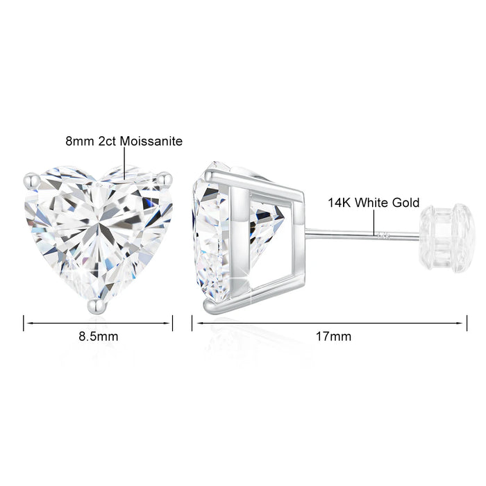 14K Gold Heart-Shaped Moissanite Stud Earrings – 1CT–3CT VVS1 AU585 Certified