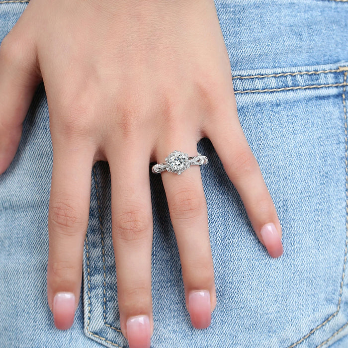 925 Sterling Silver Moissanite Ring – 1ct Skeleton Design with Zircon Accents