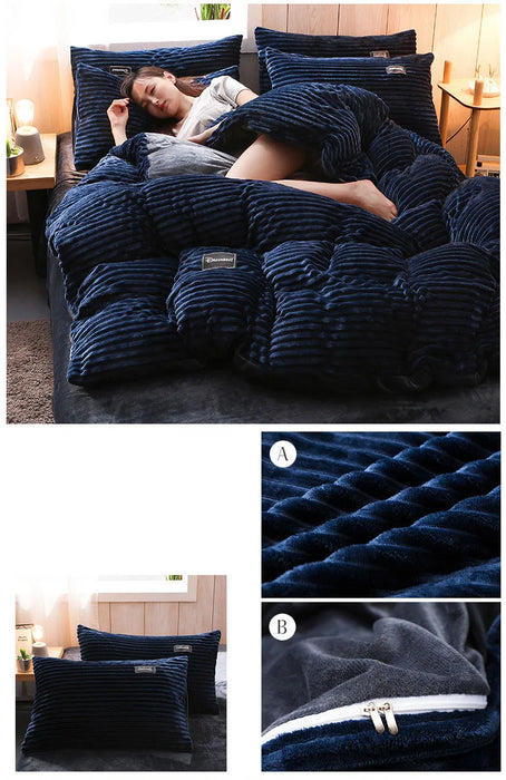 3-Piece Winter Velvet Duvet Cover Set – Soft Warm Fleece with Pillowcases, Twin to King Size" - Samanta Factory