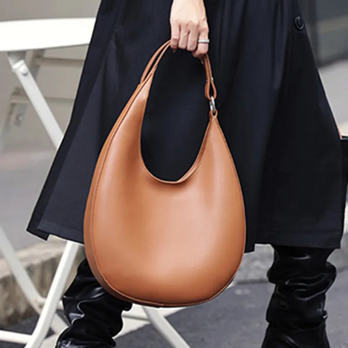 Half-Moon Shoulder Bag – Soft Versatile Leather Handbag for Women - Samanta Factory