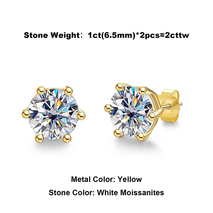 Moissanite Stud Earrings – 2ct Round Brilliant 925 Sterling Silver