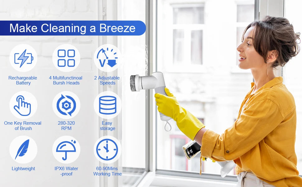 Electric Cleaning Brush – Rechargeable Scrubber with 180-Minute Runtime