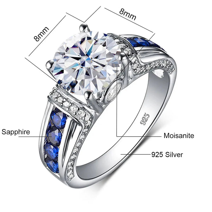 2ct Moissanite Ring – D Color VVS1 with Blue Sapphire Accent SF