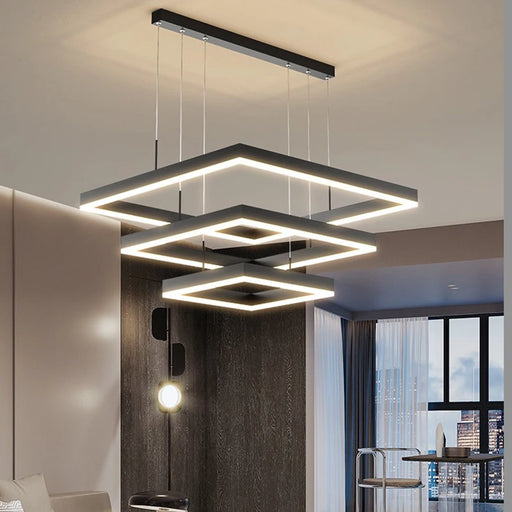 Modern acrylic alloy LED ring chandelier with remote and app control for customizable light settings

