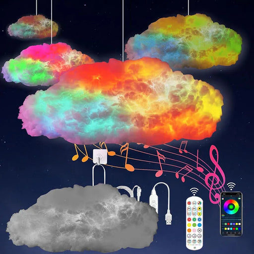DIY USB LED Strip Lights Cloud-Shaped Atmosphere Lamp with Bluetooth App and Remote for Bedroom or Gaming Room