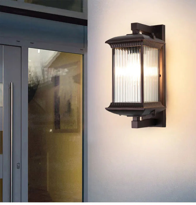Vintage Wall Lamp – Brown Aluminum & Glass Sconce for Indoor & Outdoor Spaces