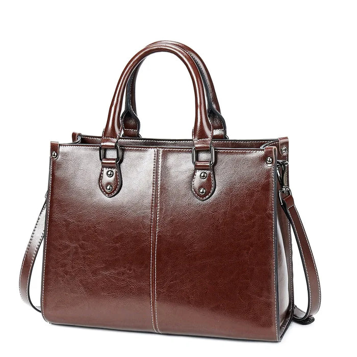 Women’s Leather Tote Bag – Fashion Box-Shape Handbag