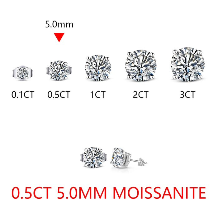 Moissanite Stud Earrings – 2ct D-Color Round Cut